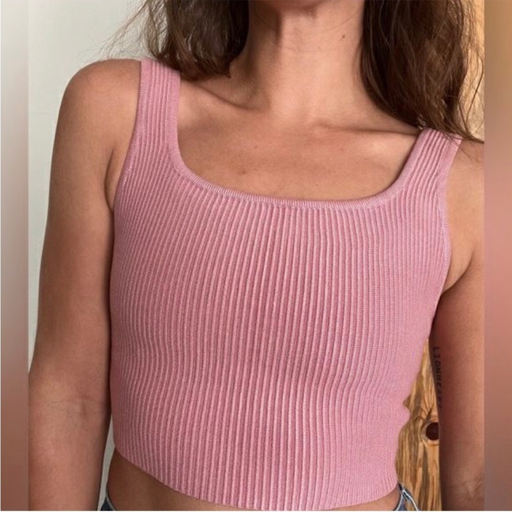 House Of Harlow 1960 Pink Ribbed Crop Top Tank Top Womens Size Medium